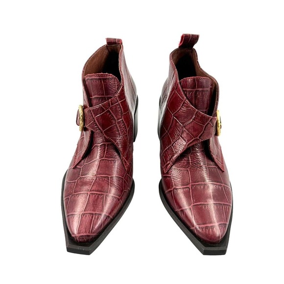 jeffrey campbell burgundy Croc Embossed Leather block heel Bootie sz 6 witchy - Picture 5 of 10